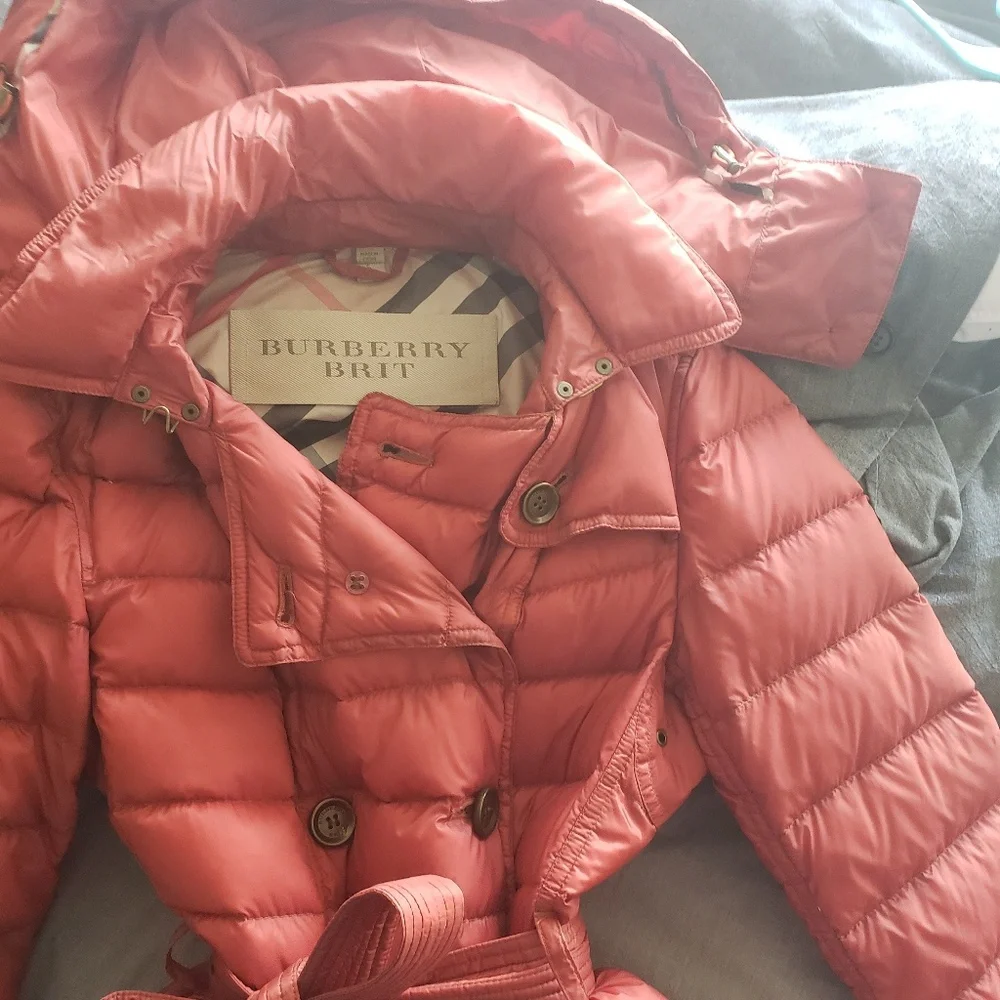 Burberry Brit burnt orange puffer belted sport coat - Picture 2 of 6
